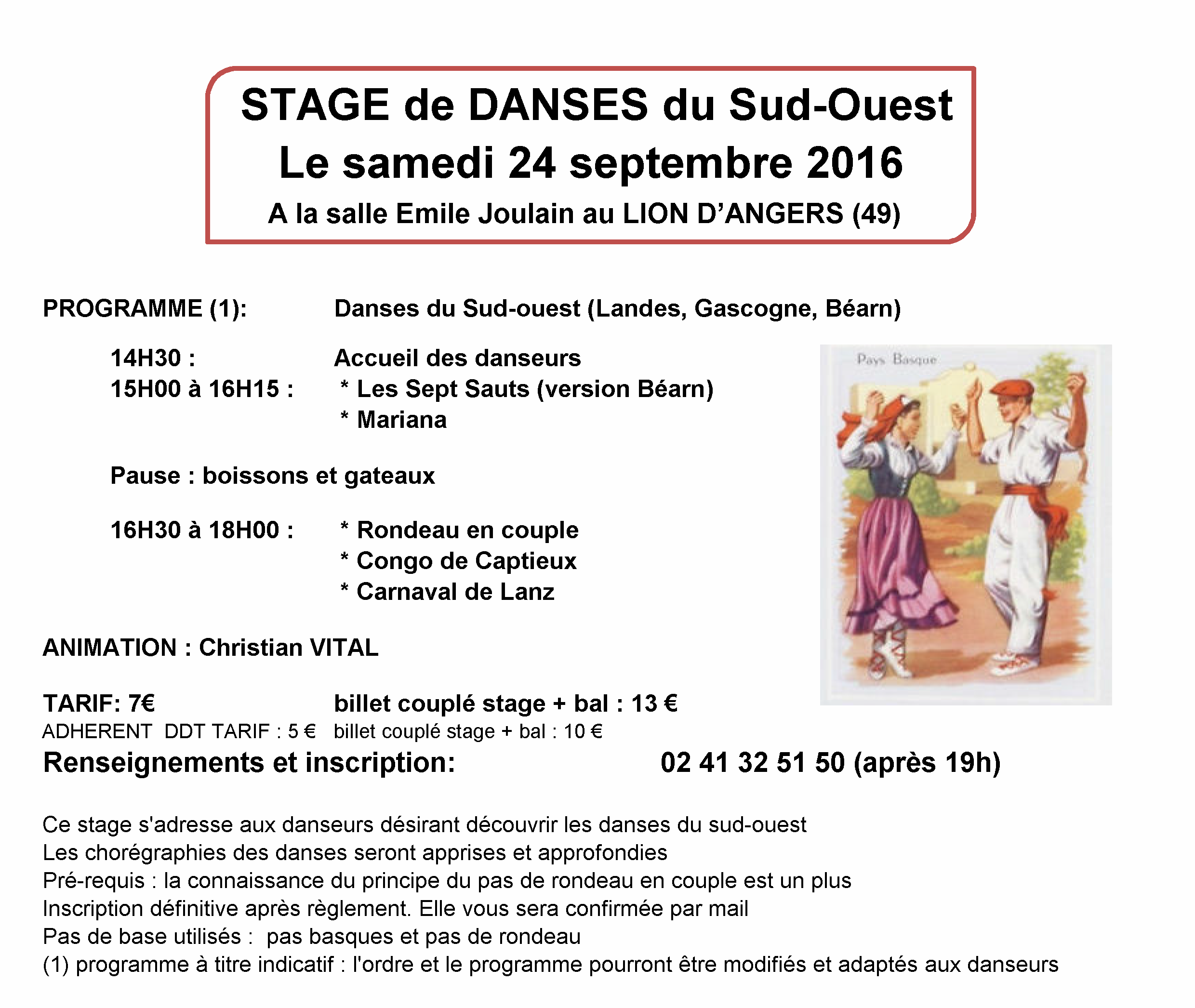 Stage danses 24 septembre 2016
